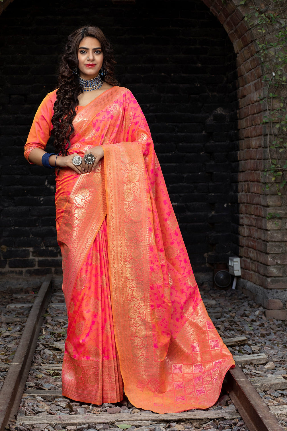 Two Tone Pink Colored Latest Designer Party Wear Maharani Silk Saree