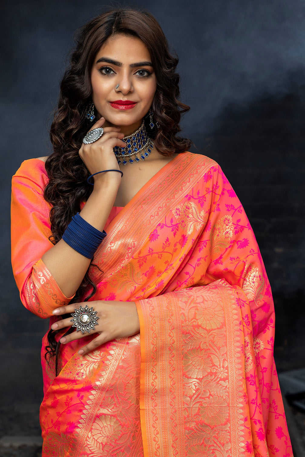 Two Tone Pink Colored Latest Designer Party Wear Maharani Silk Saree