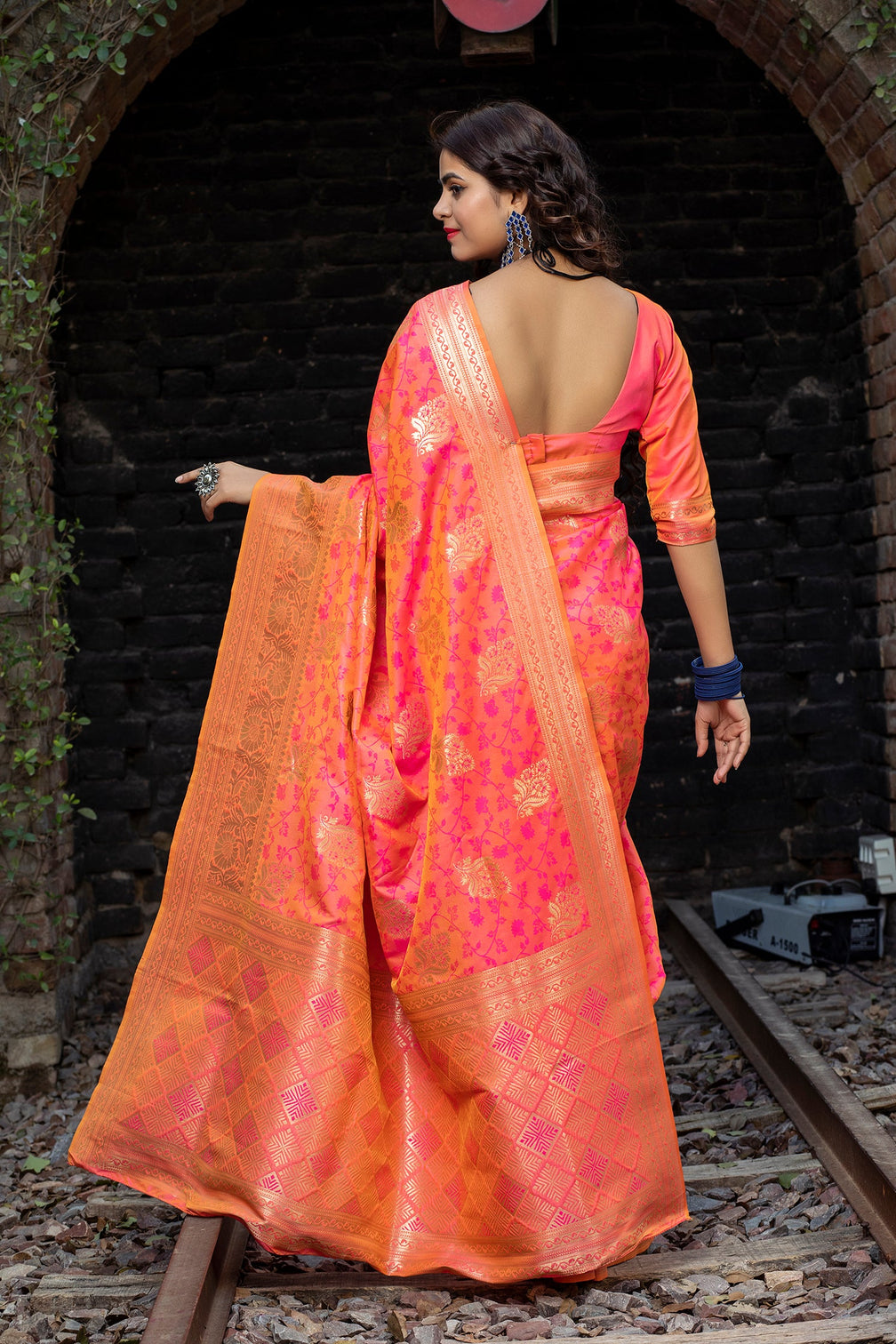 Two Tone Pink Colored Latest Designer Party Wear Maharani Silk Saree