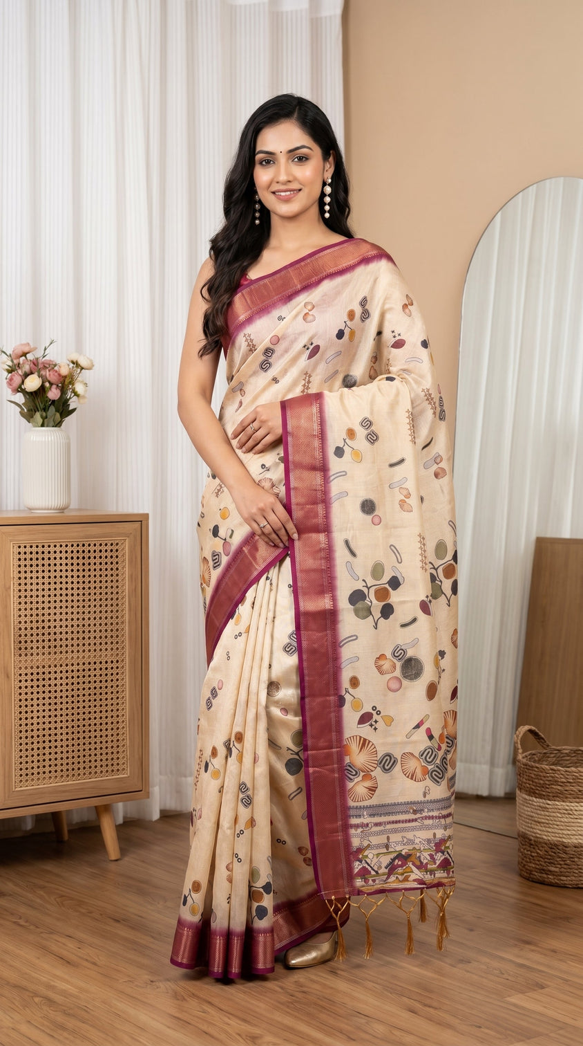 Festive tissue silk saree with tassel pallu detailing mameraa