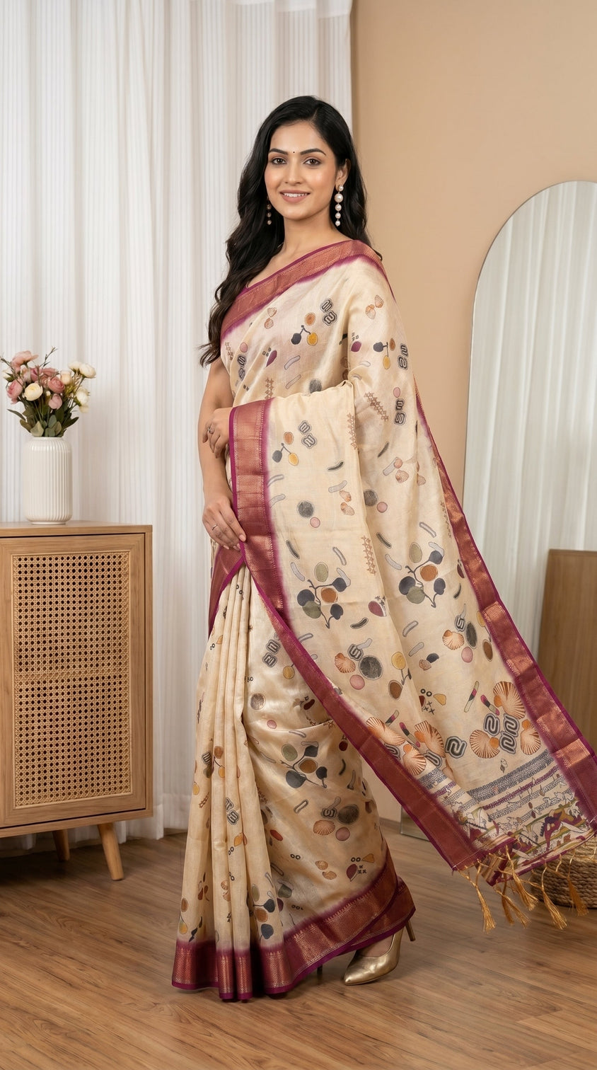 Festive tissue silk saree with tassel pallu detailing