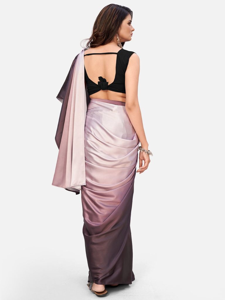 Unique Mauve Satin Blocked Ready to Wear Saree