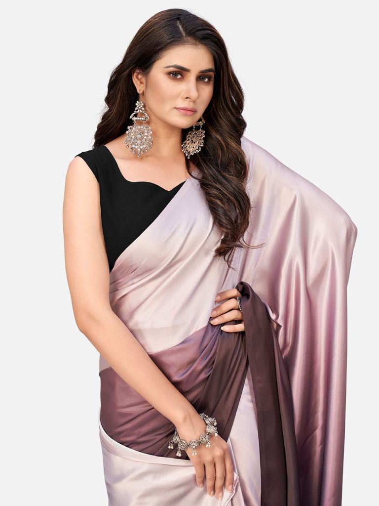 Unique Mauve Satin Blocked Ready to Wear Saree