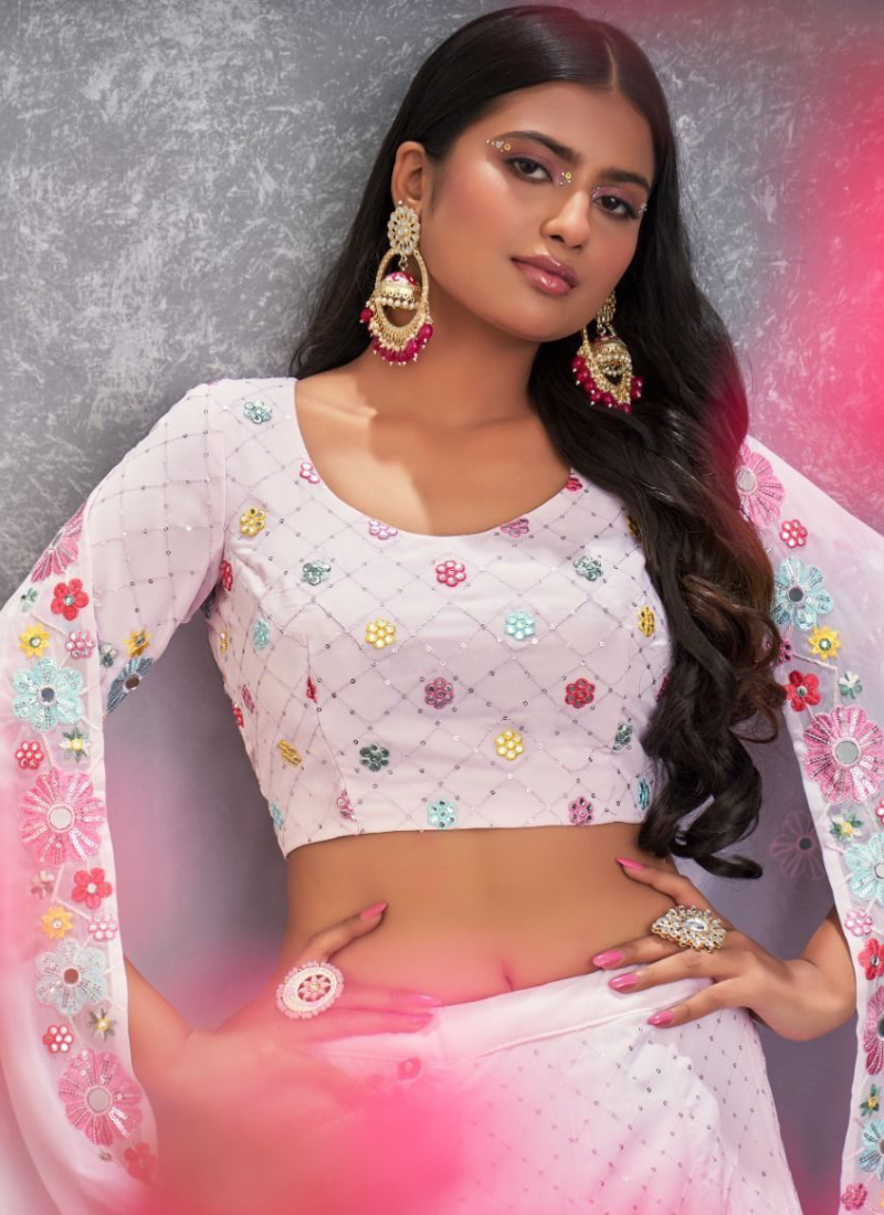 Unique Light Pink Embroidery Georgette Lehenga Choli