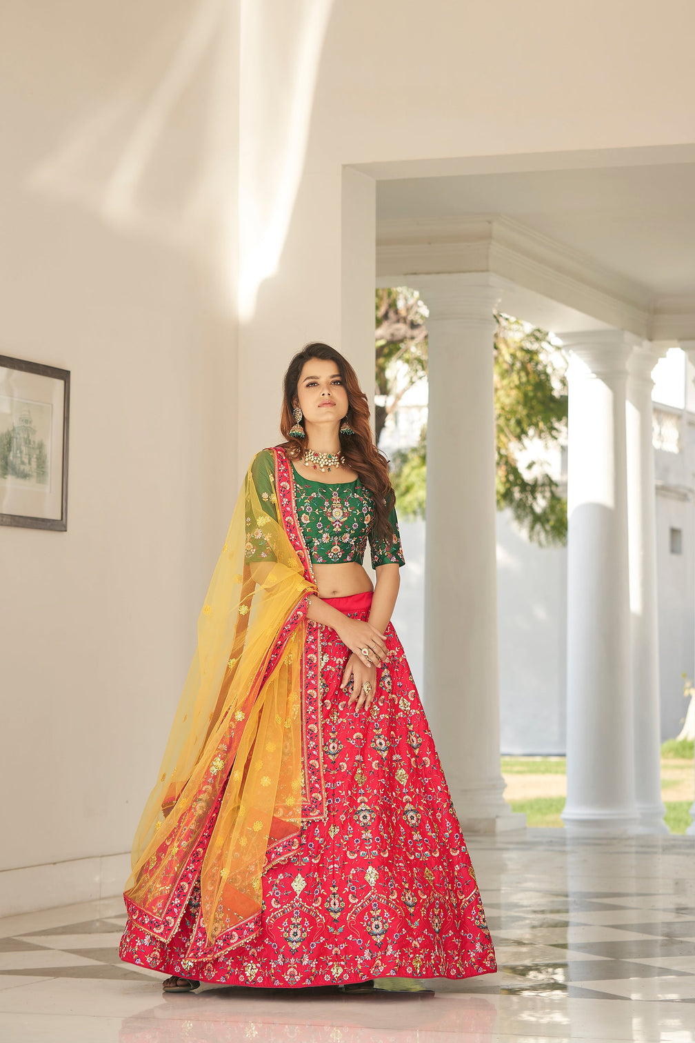 Unique Red Sequins Embroidered Silk Festive Lehenga Choli