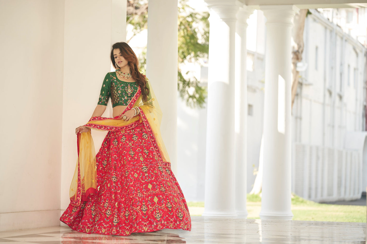 Unique Red Sequins Embroidered Silk Festive Lehenga Choli