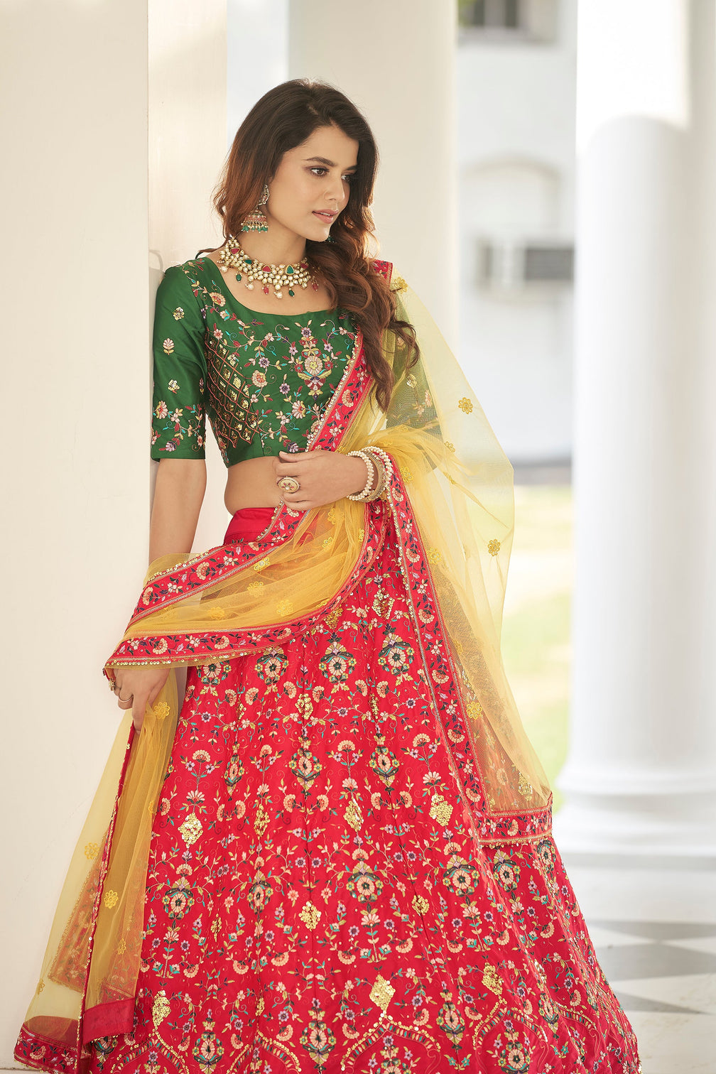 Unique Red Sequins Embroidered Silk Festive Lehenga Choli