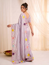 Lavender Original Glass Tissue Saree Designer Party Wear Saree With Multi Thread Embroidery Handwork Border Wedding Festive Saree
