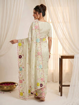 Pista Original Glass Tissue Saree Designer Party Wear Saree With Multi Thread Embroidery Handwork Border Wedding Festive Saree