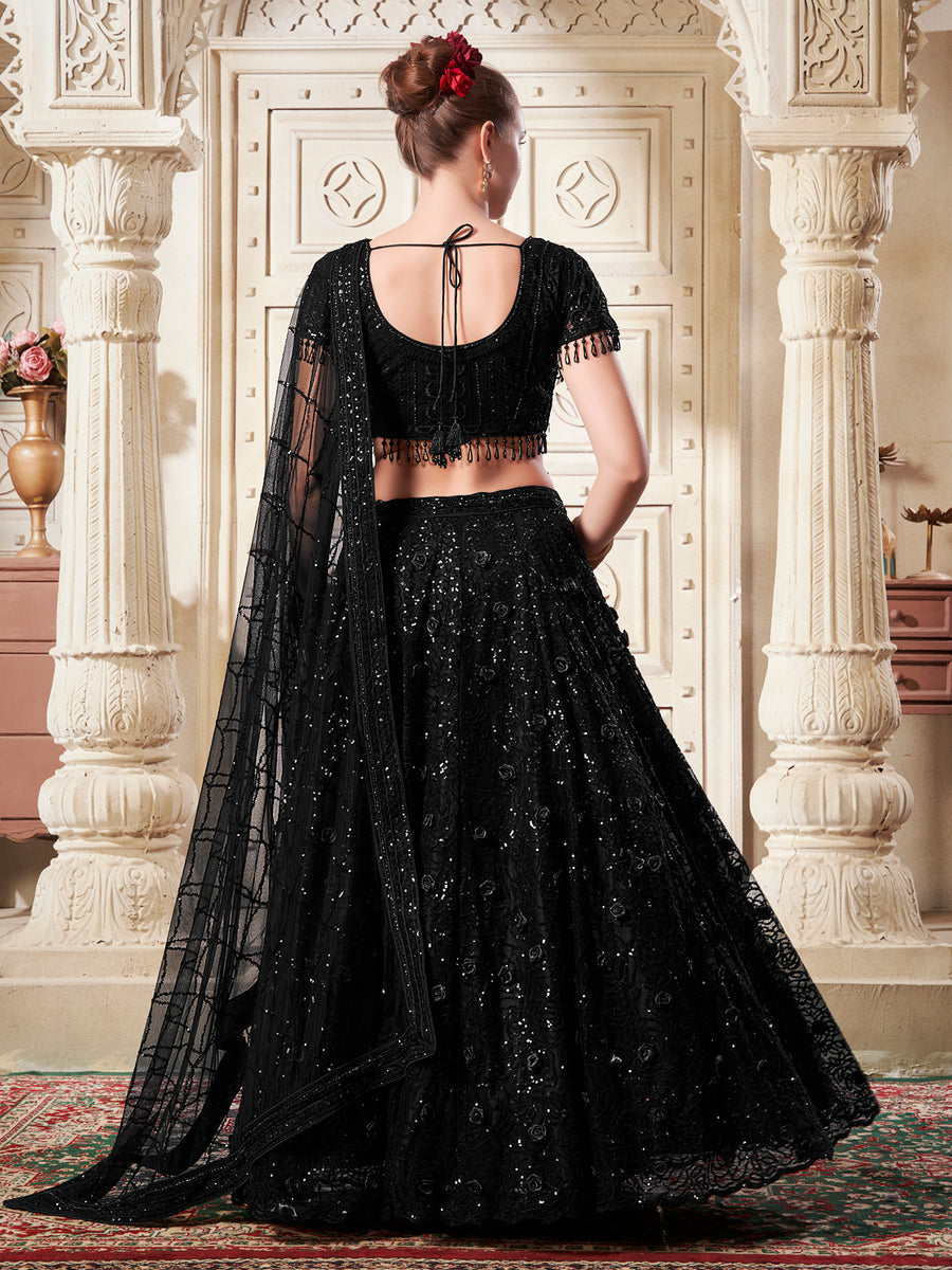 Black Floral  Net Lehenga Set For Bridal Wear