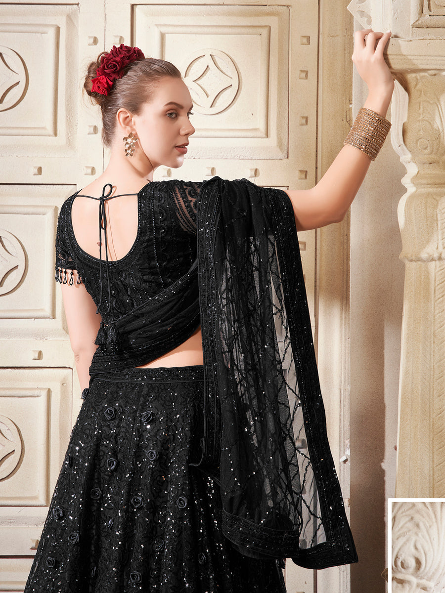 Black Floral  Net Lehenga Set For Bridal Wear