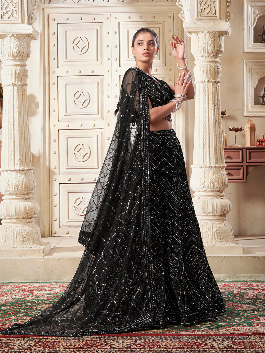 Black Zarkan  Net Lehenga Set For Bridal Wear