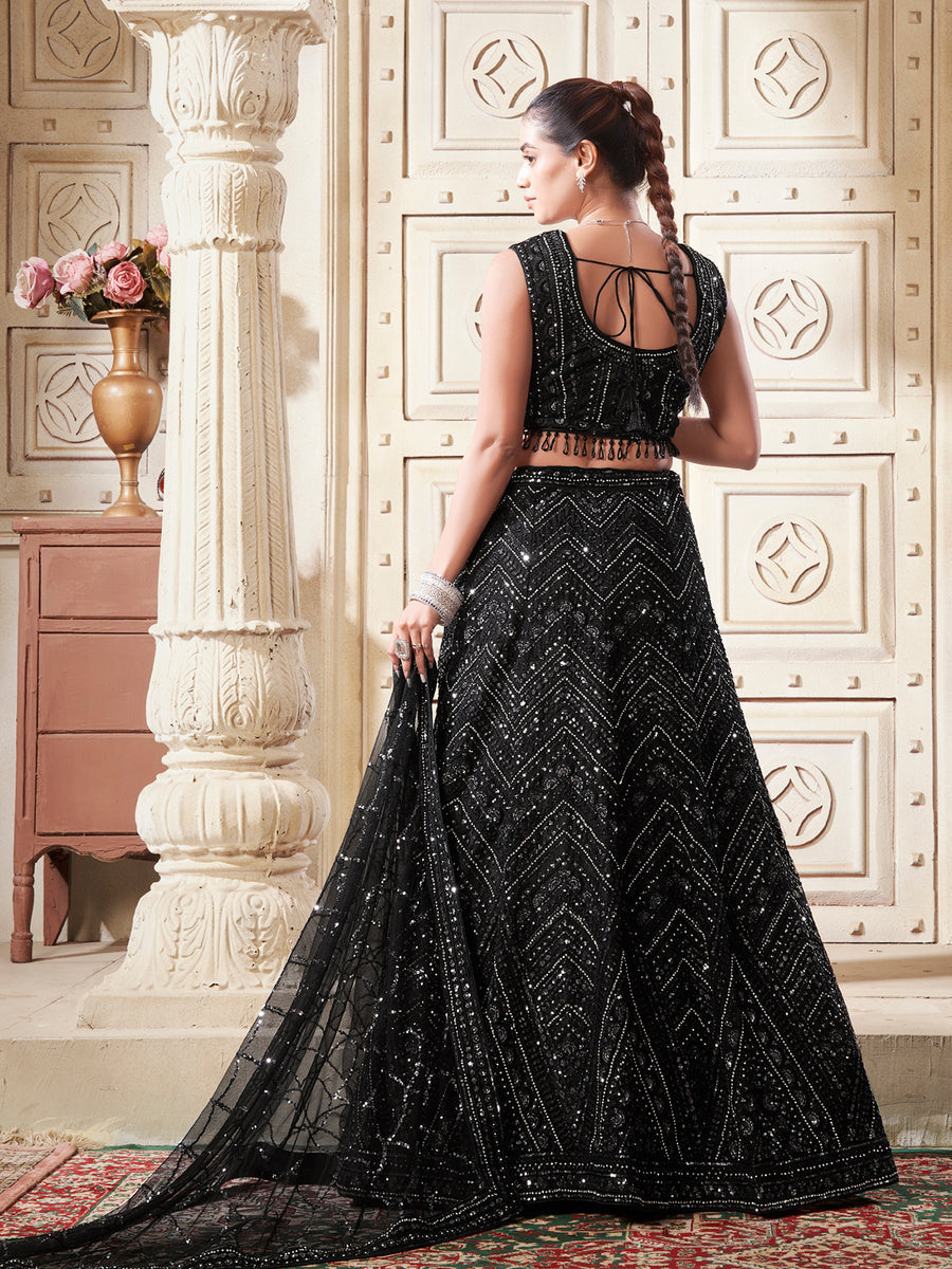 Black Zarkan  Net Lehenga Set For Bridal Wear