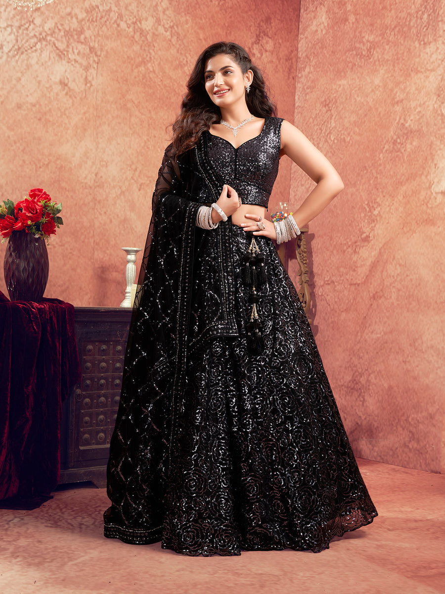 Classic Black Net Lehenga For Bridal