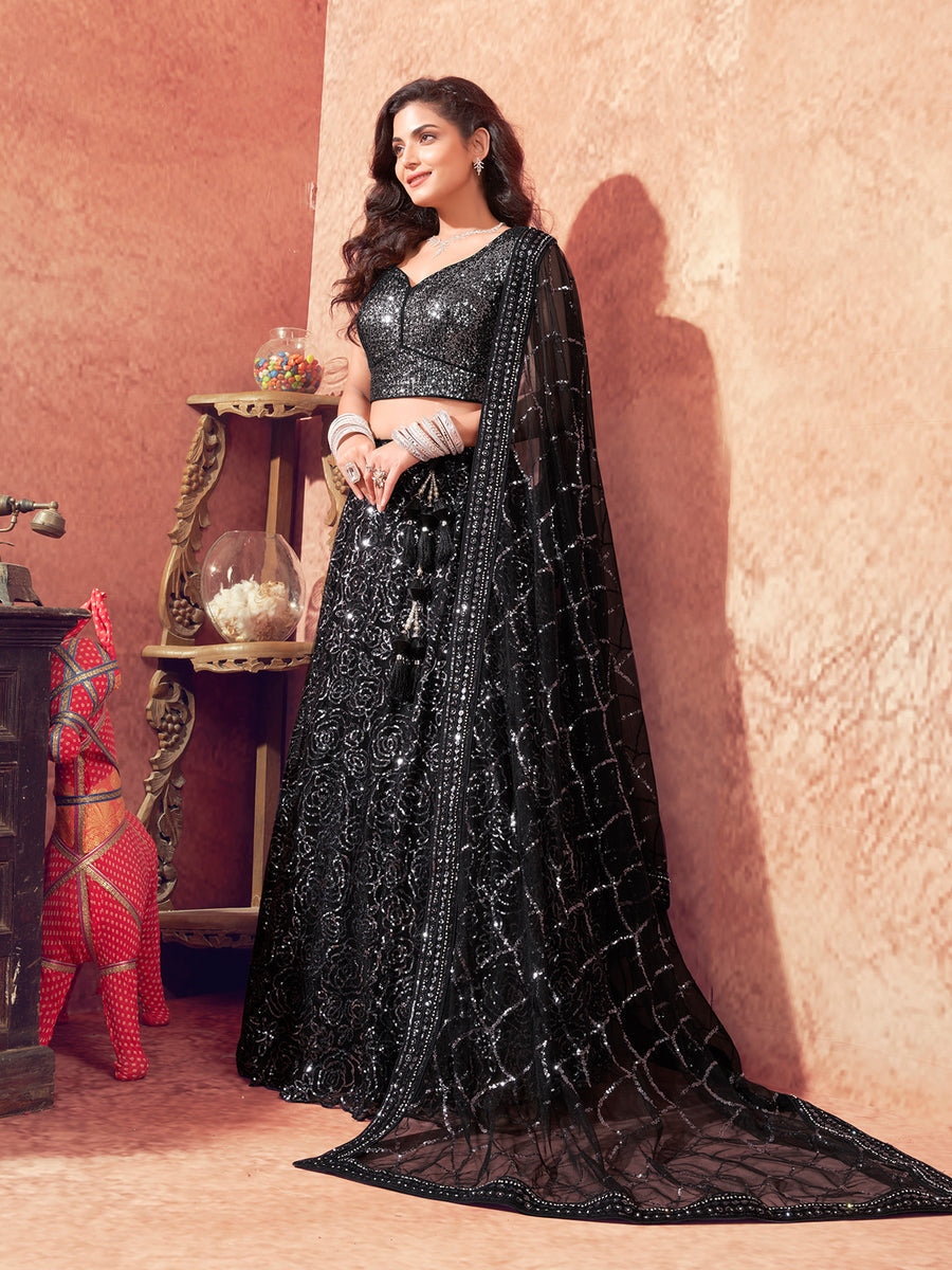 Classic Black Net Lehenga For Bridal