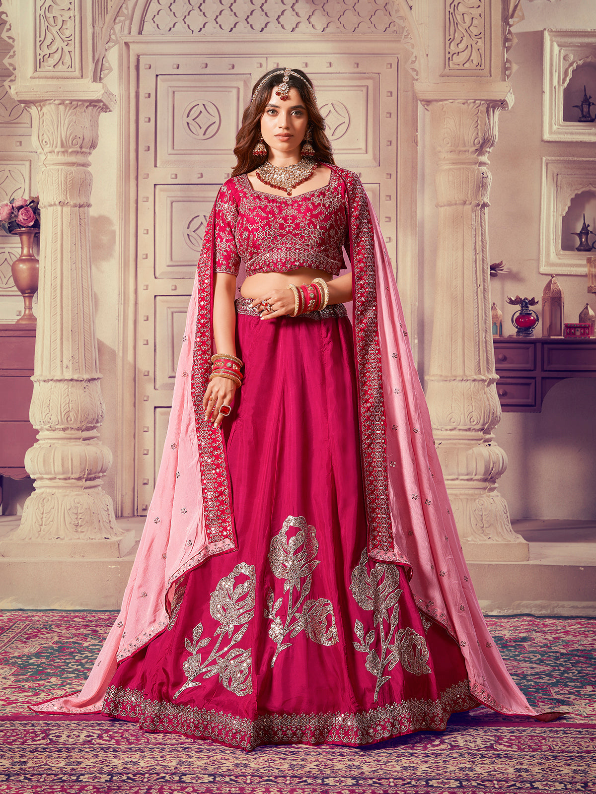 Designer Pink Embroidered Bridal Lehenga choli Set