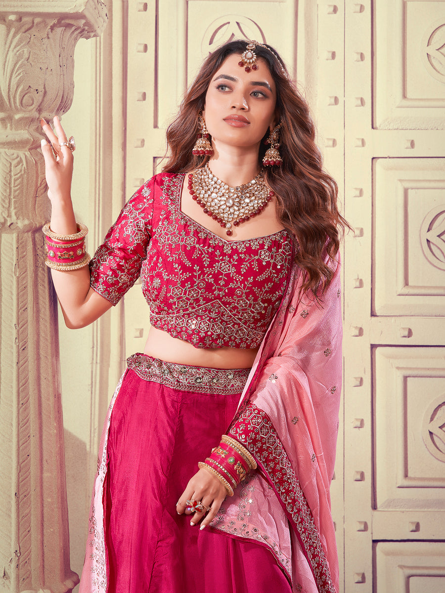 Designer Pink Embroidered Bridal Lehenga choli Set