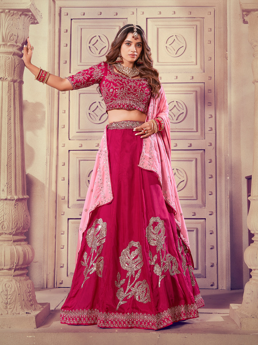 Designer Pink Embroidered Bridal Lehenga choli Set