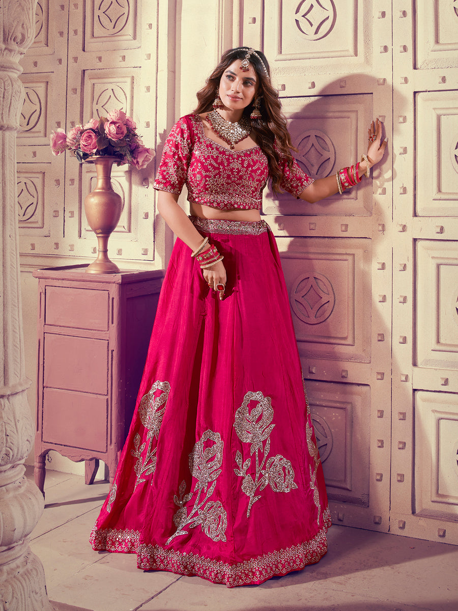 Designer Pink Embroidered Bridal Lehenga choli Set