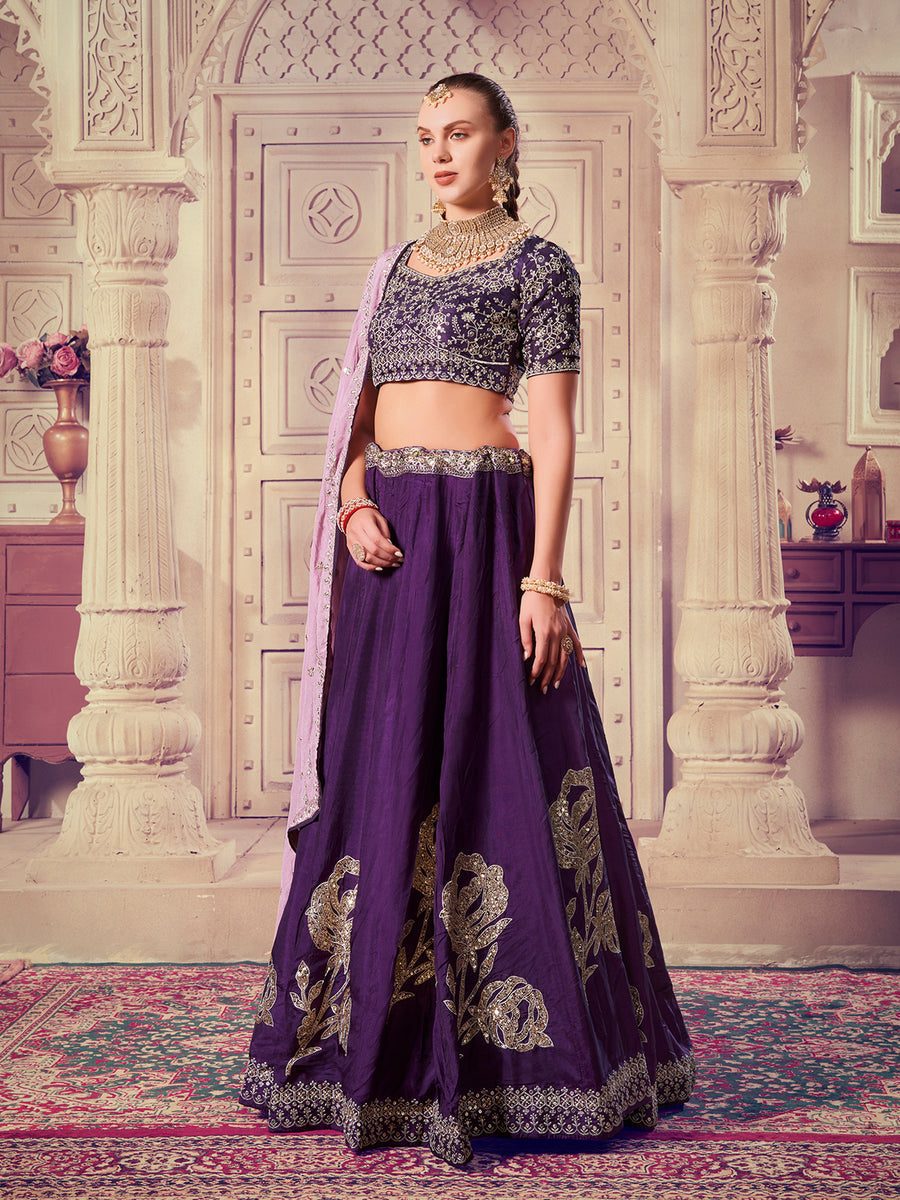 Designer Wine Embroidered Bridal Lehenga choli Set