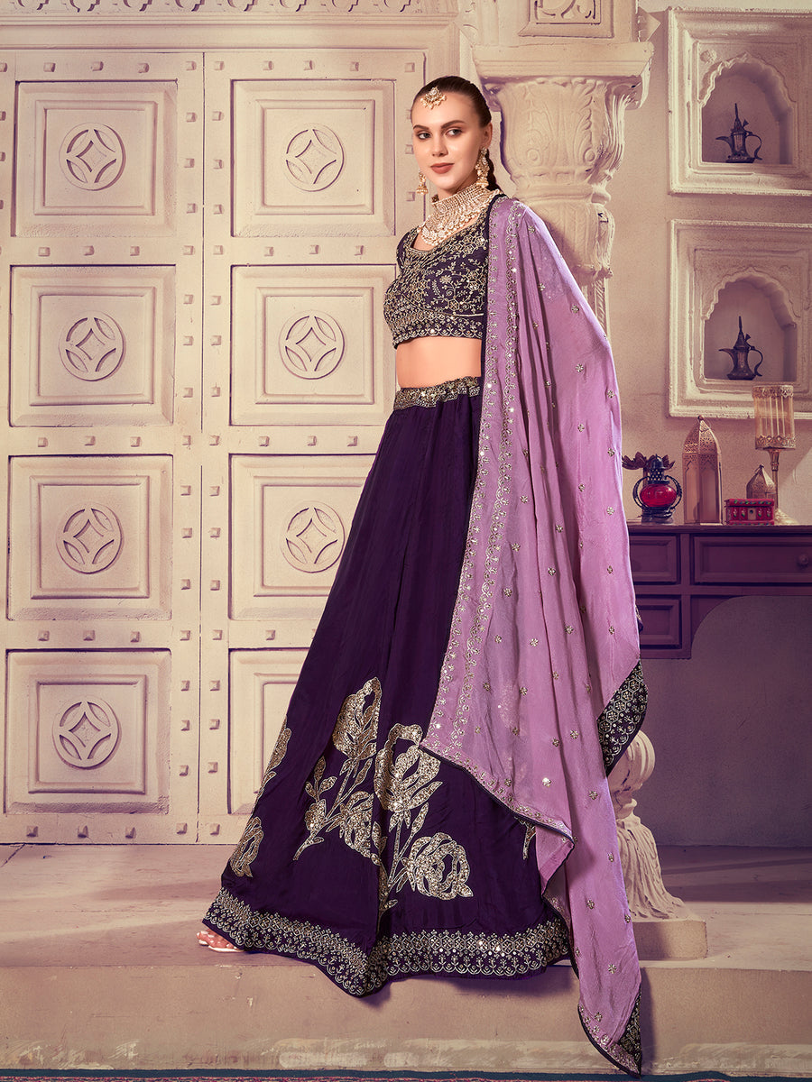 Designer Wine Embroidered Bridal Lehenga choli Set