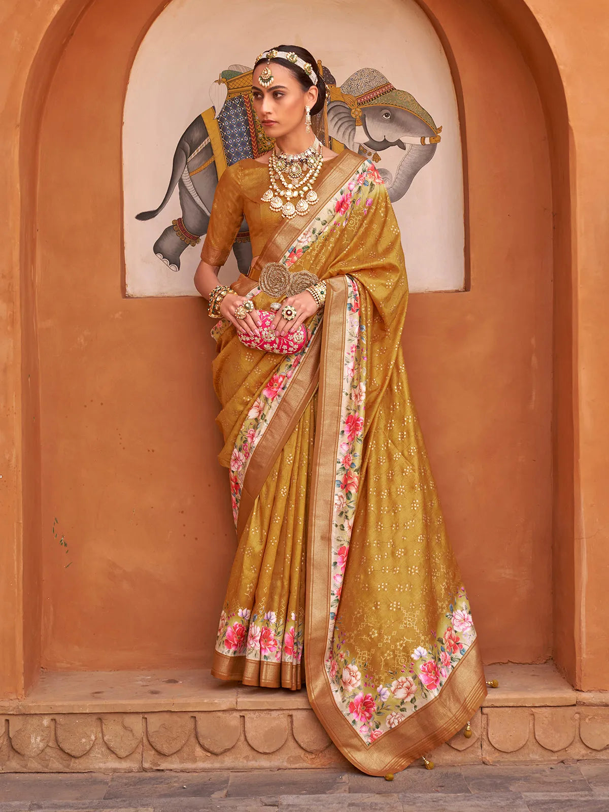 Yellow Soft Silk Floral Printed Design Saree For Every Occasion