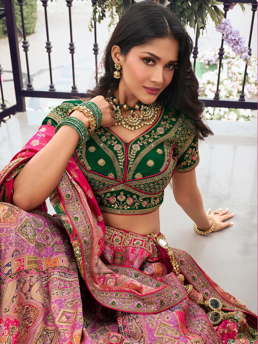 Elegant Embroidered Pink Silk  Lehenga Choli Set