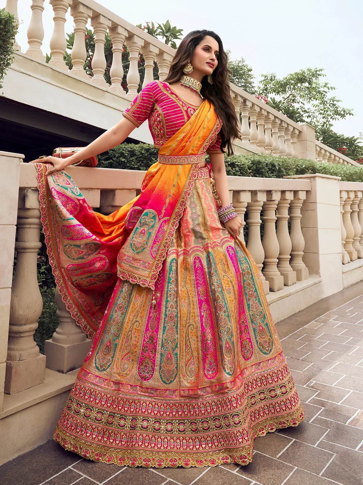 Zarkan Embroidered Multi-Color Silk  Lehenga Choli Set