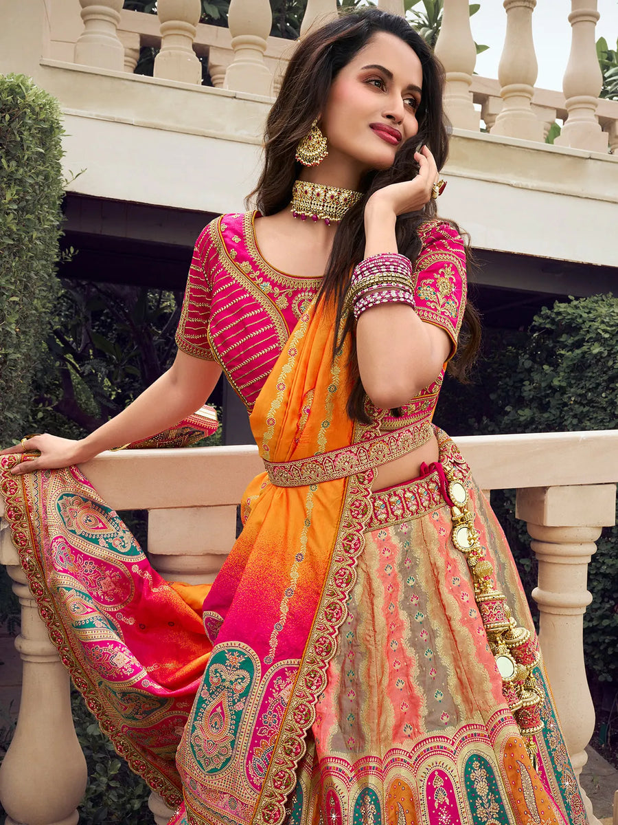 Zarkan Embroidered Multi-Color Silk  Lehenga Choli Set