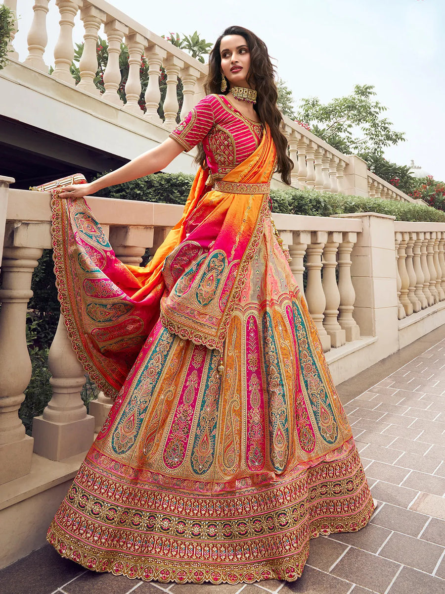 Zarkan Embroidered Multi-Color Silk  Lehenga Choli Set