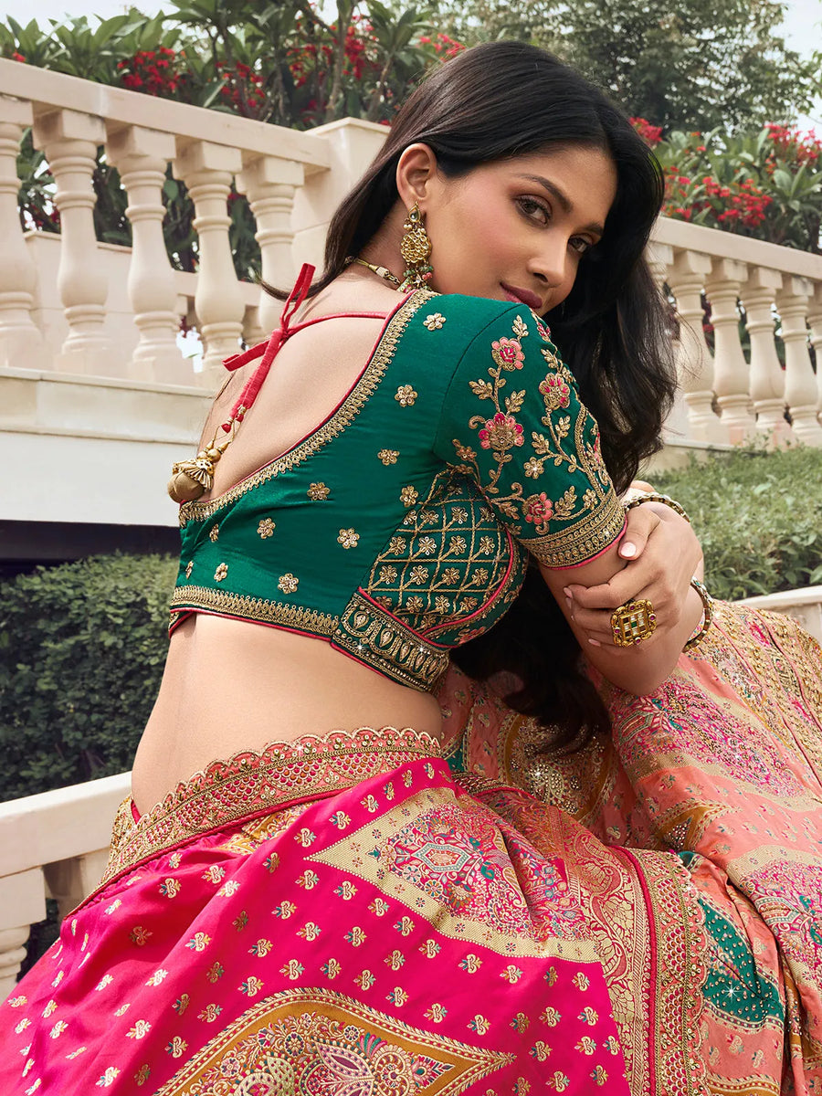 Elegant Multi-Color Embroidered  Silk  Lehenga Choli Set