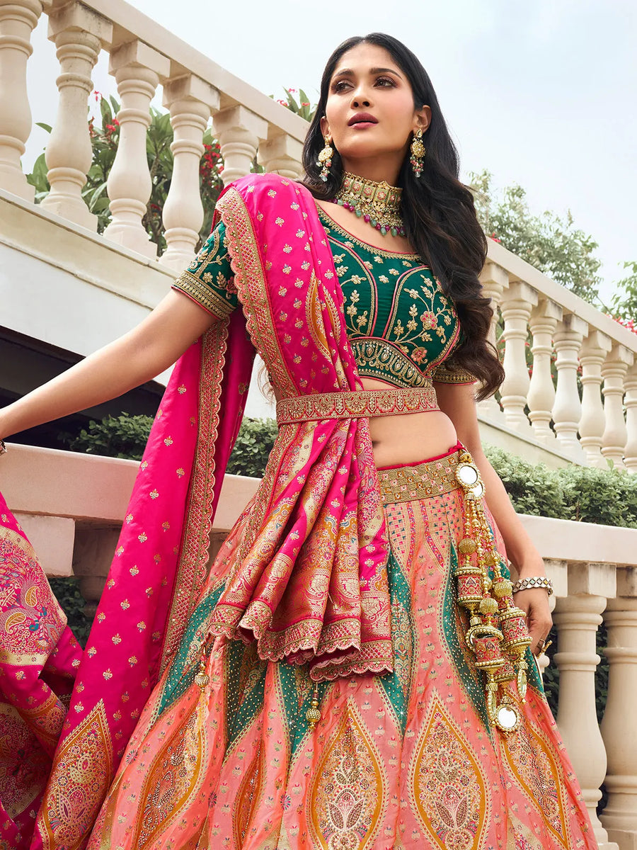 Elegant Multi-Color Embroidered  Silk  Lehenga Choli Set