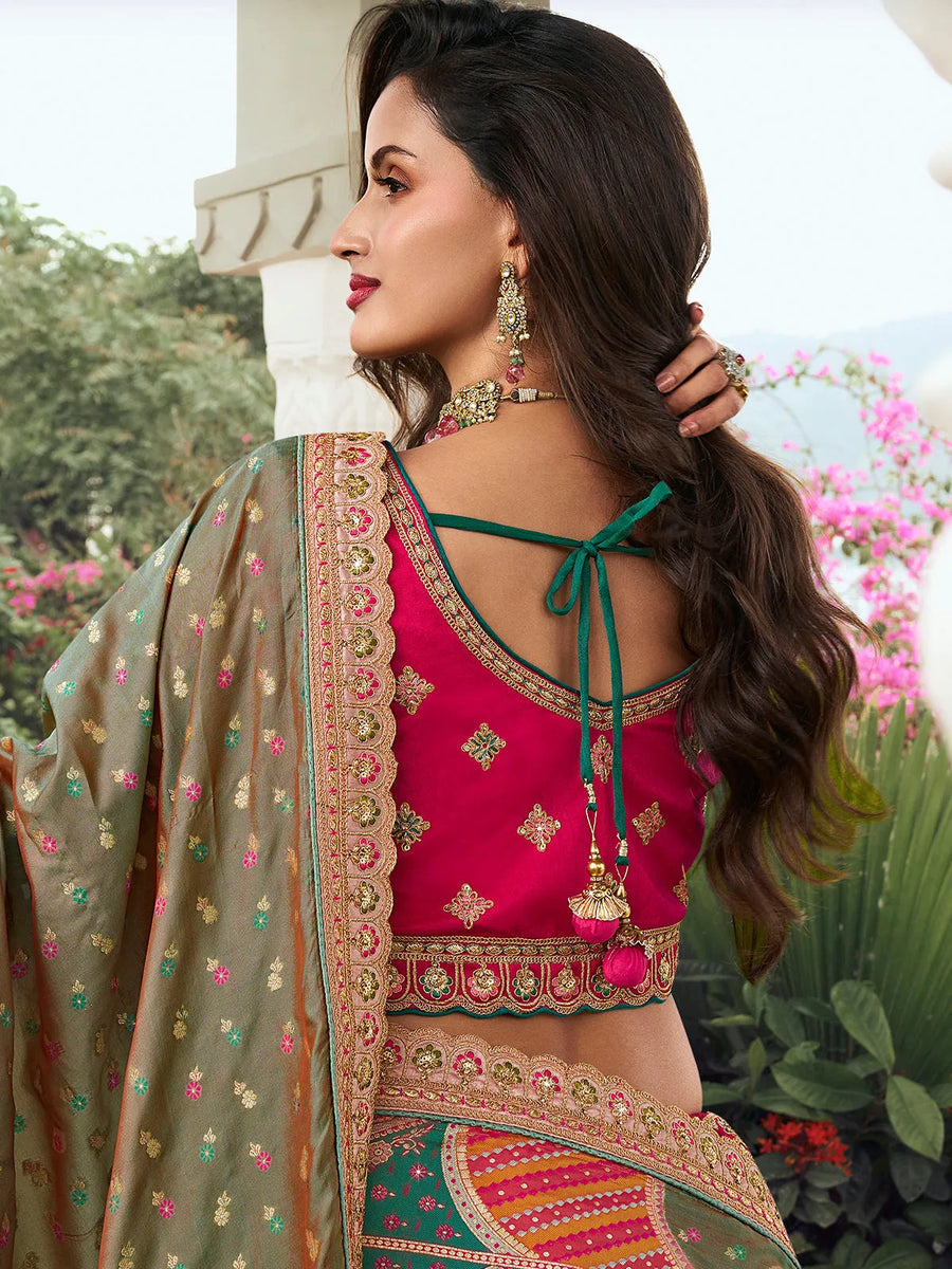 Stunning Multi-Color Silk  Embroidered Lehenga Choli Set