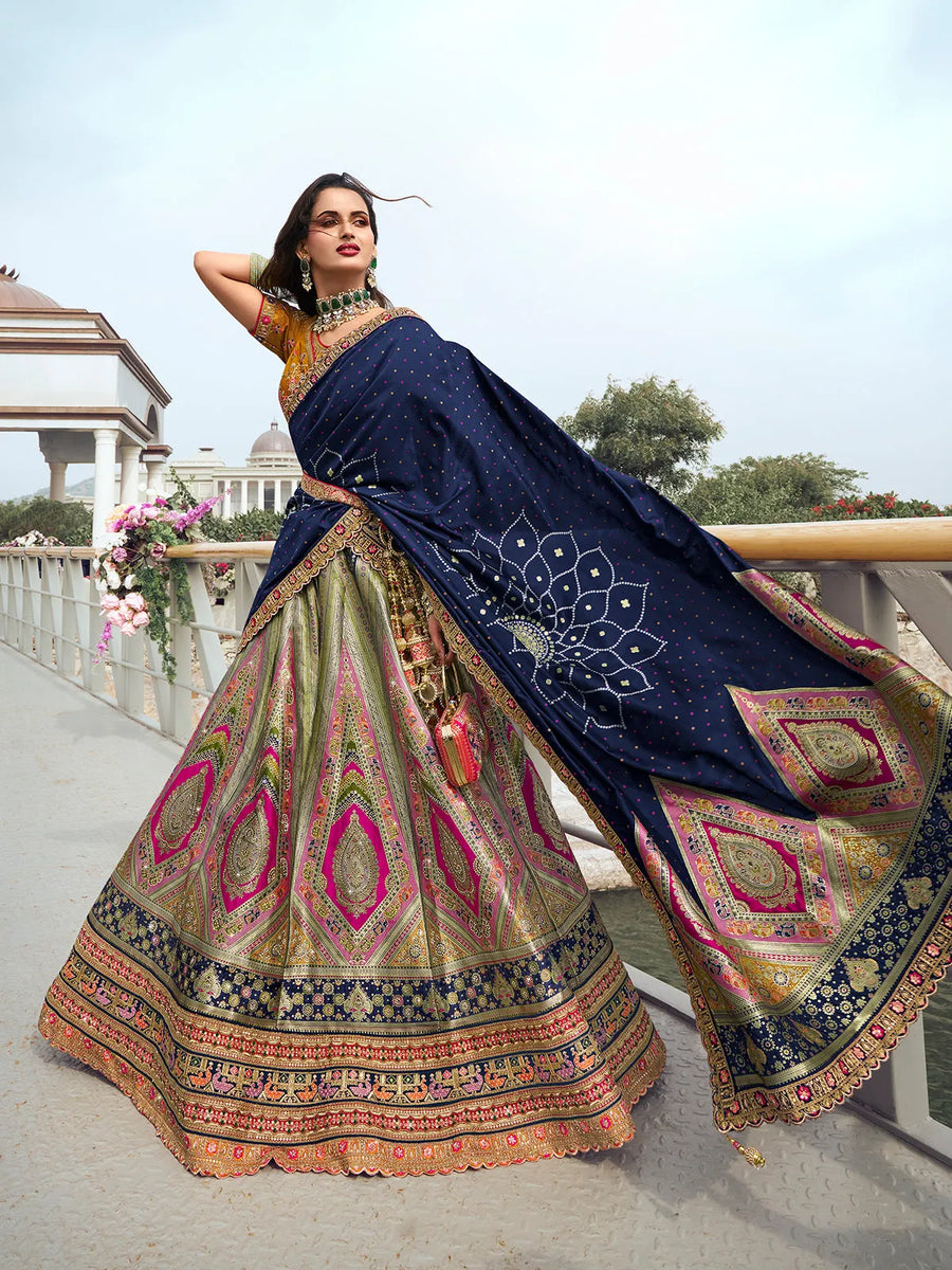 Elegant Multi-Color Silk  Embroidered Lehenga Choli Set