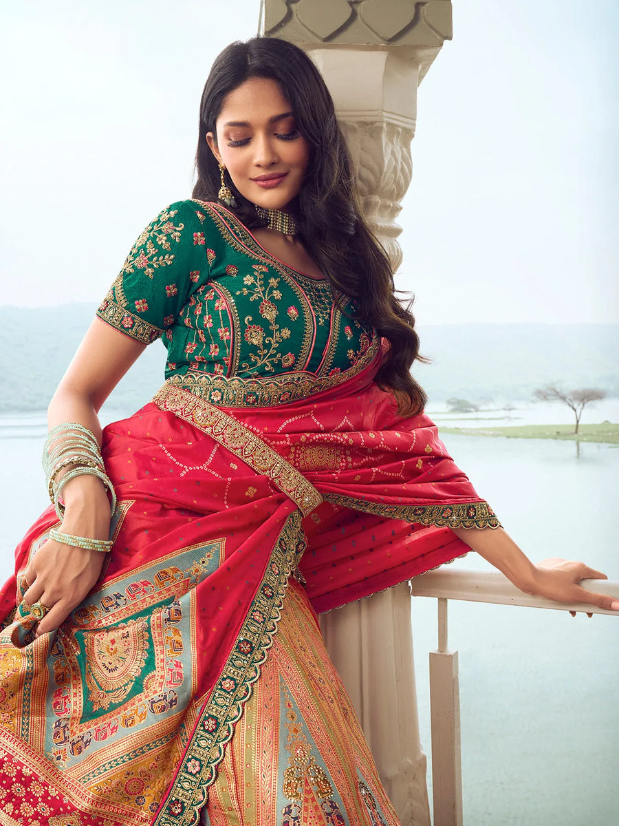 Elegant Embroidered Multi-Color Silk  Lehenga Choli Set