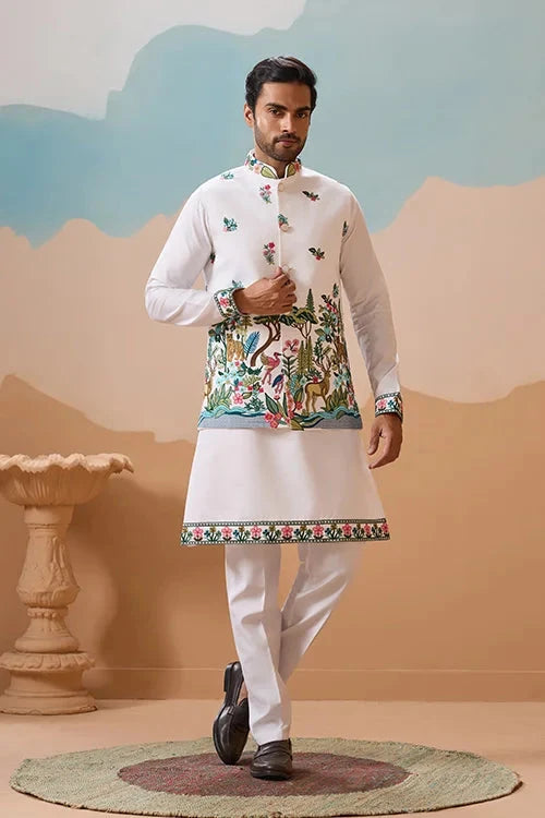 Vantara Style Premium White Mens Wear Koti Kurta Collection