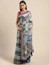 Beautiful Digital Print Kalamakri Design Soft Linen Saree