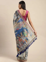 Beautiful Digital Print Kalamakri Design Soft Linen Saree