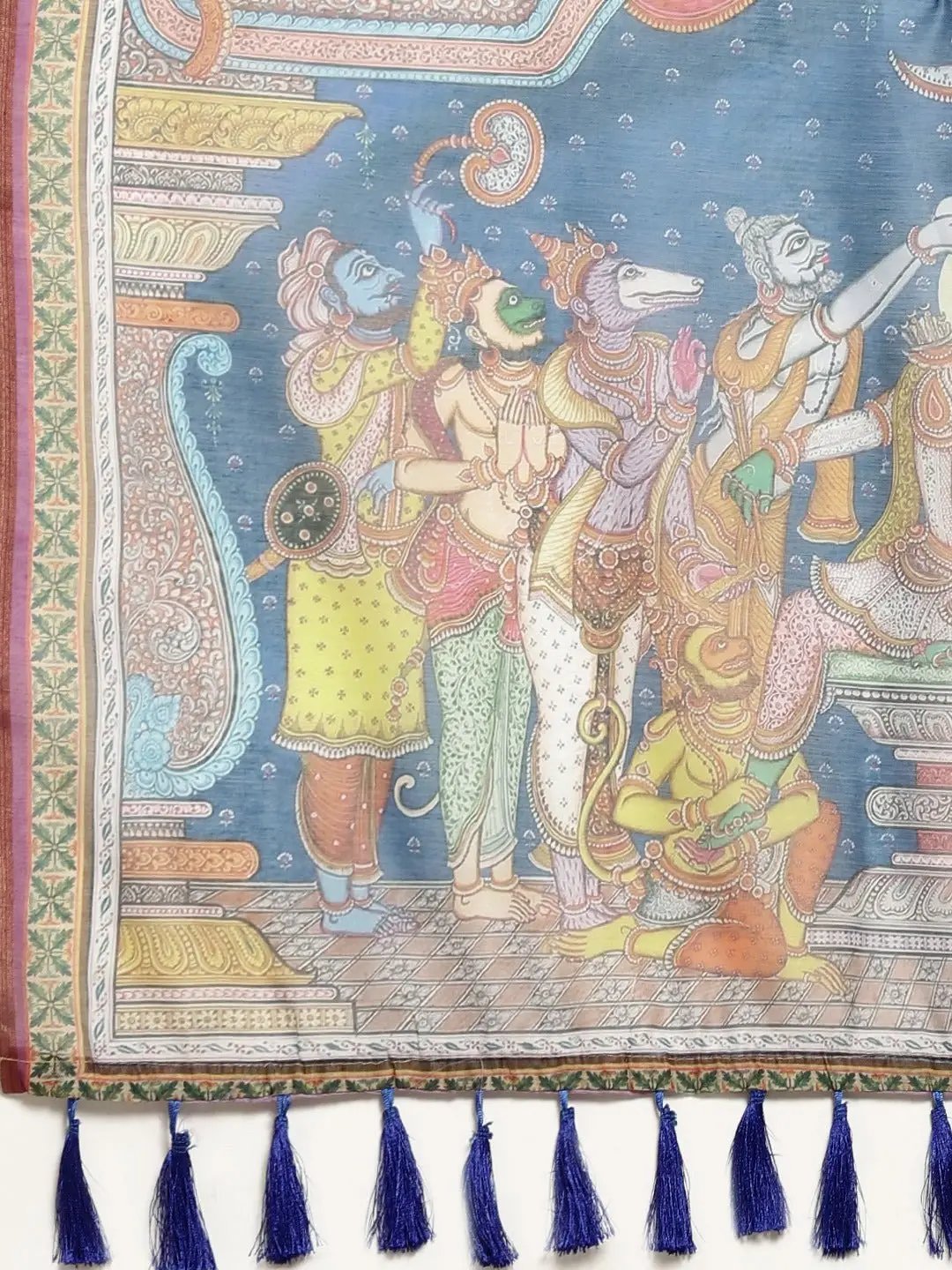 Beautiful Digital Print Kalamakri Design Soft Linen Saree