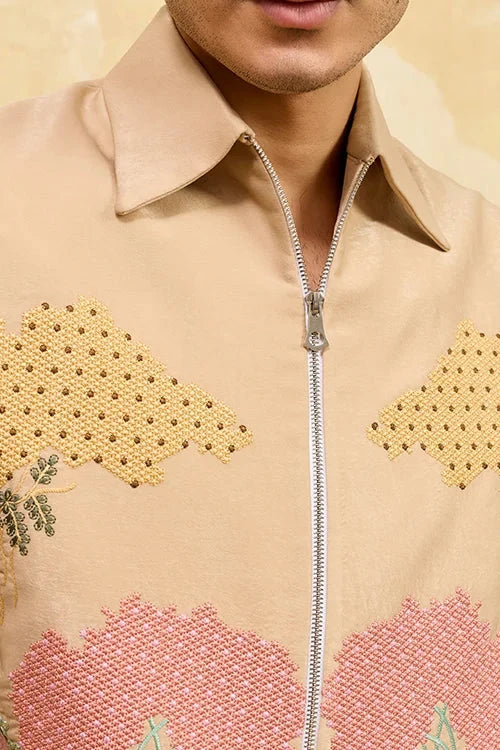 Premium Beige Bomber Jacket Set Special Mens Wear
