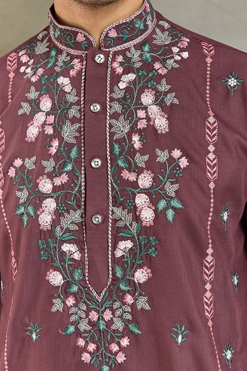 Embroidered Pastel Chocolate Kurta for Men Wear