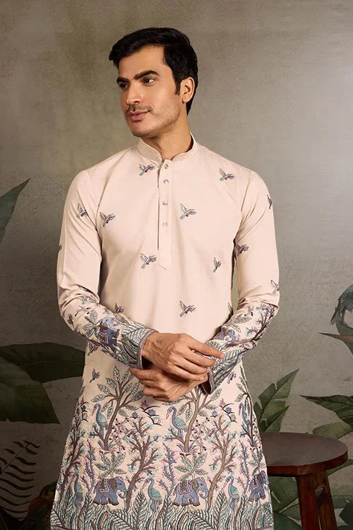 Beige Embroidered Work Beautiful Kurta for Men