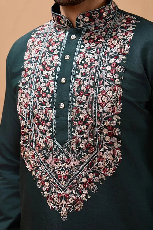 Perfect Green Festival Special Kurta with Dupatta for Mens
