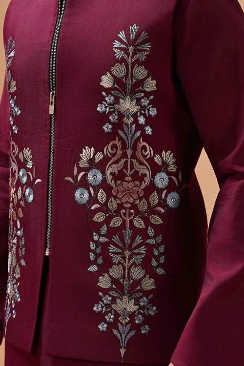 Maroon Color Traditional Special Koti Kurta Set for Men's Wear