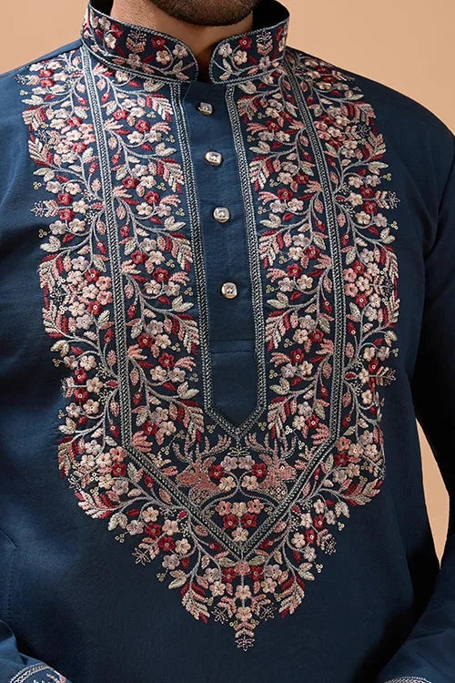 Elegant Teal Blue Kurta with Dupatta for Mens Wear