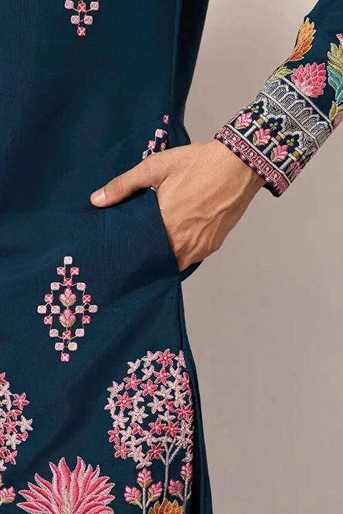 Indian Wedding Style Exclusive Teal Blue Kurta for Mens