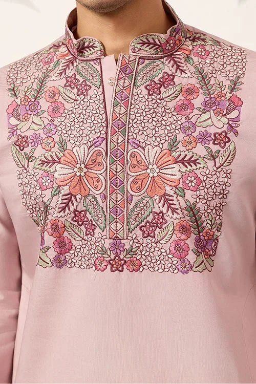 Stylish Dusty Pink Kurta Pant Set for Festive Occasions
