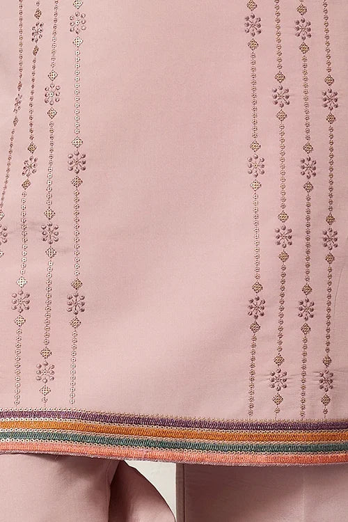 Classic Pink Embroidered V Neck Kurta Pant Outfit for Mens Wear