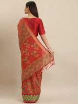 Beautiful Linen Red Colour Pochampalli Zari Woven Desing Saree