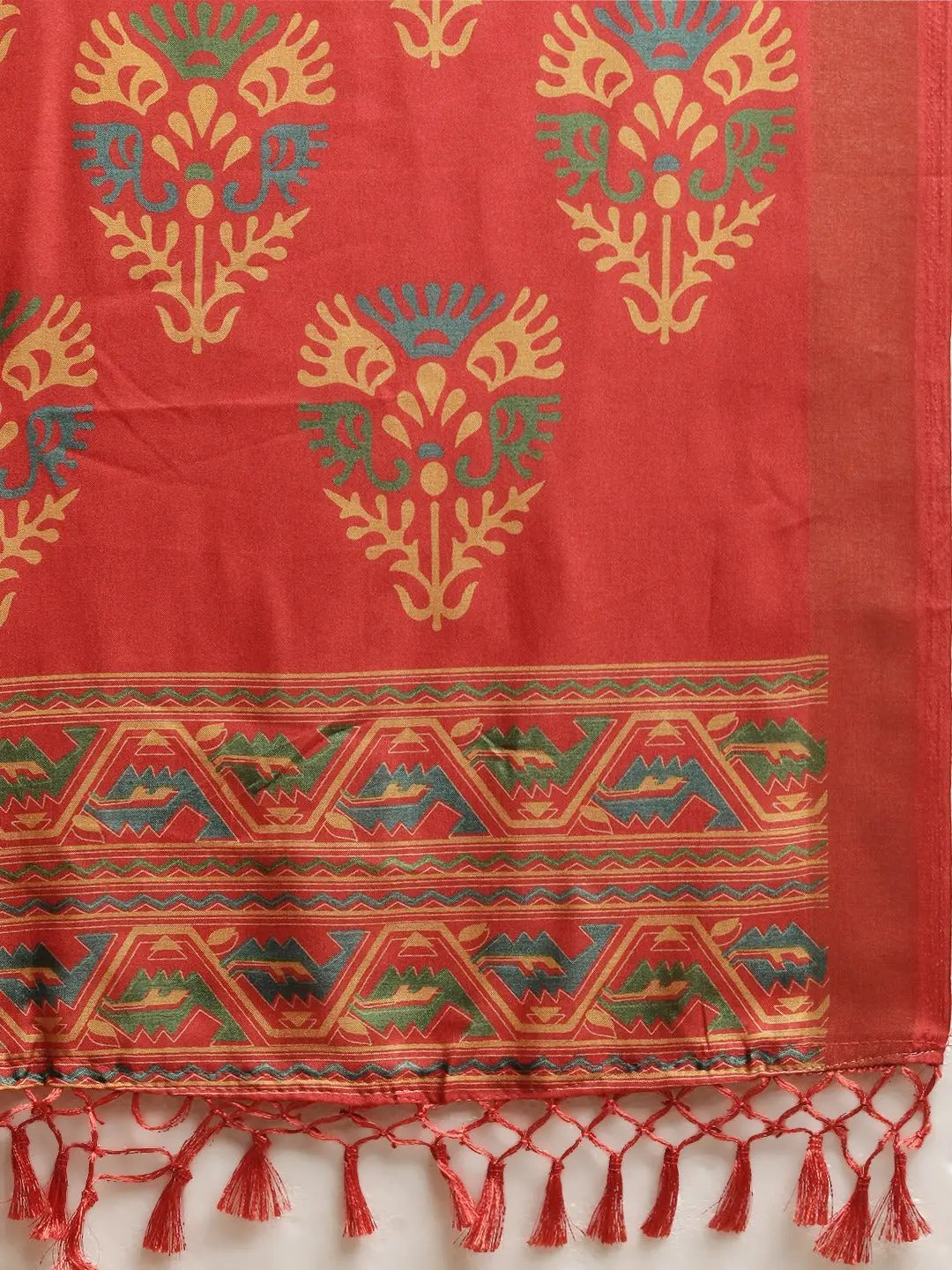 Beautiful Linen Red Colour Pochampalli Zari Woven Desing Saree